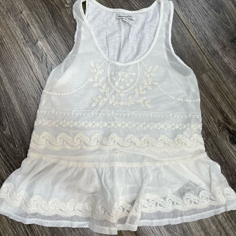 American Eagle White Lace Tank Top
